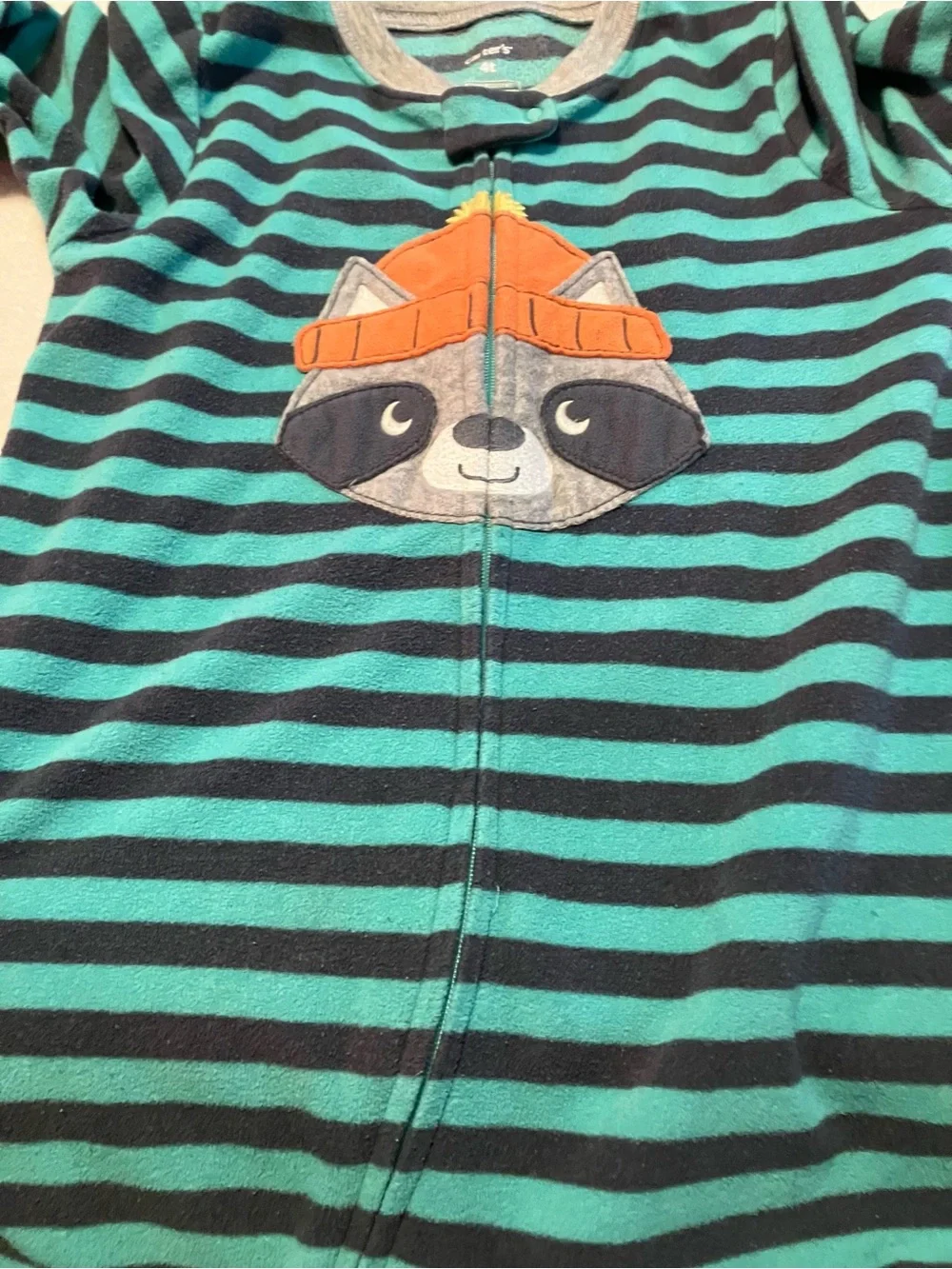 Carter's Teal and Gray Striped Raccoon Footed One-Piece